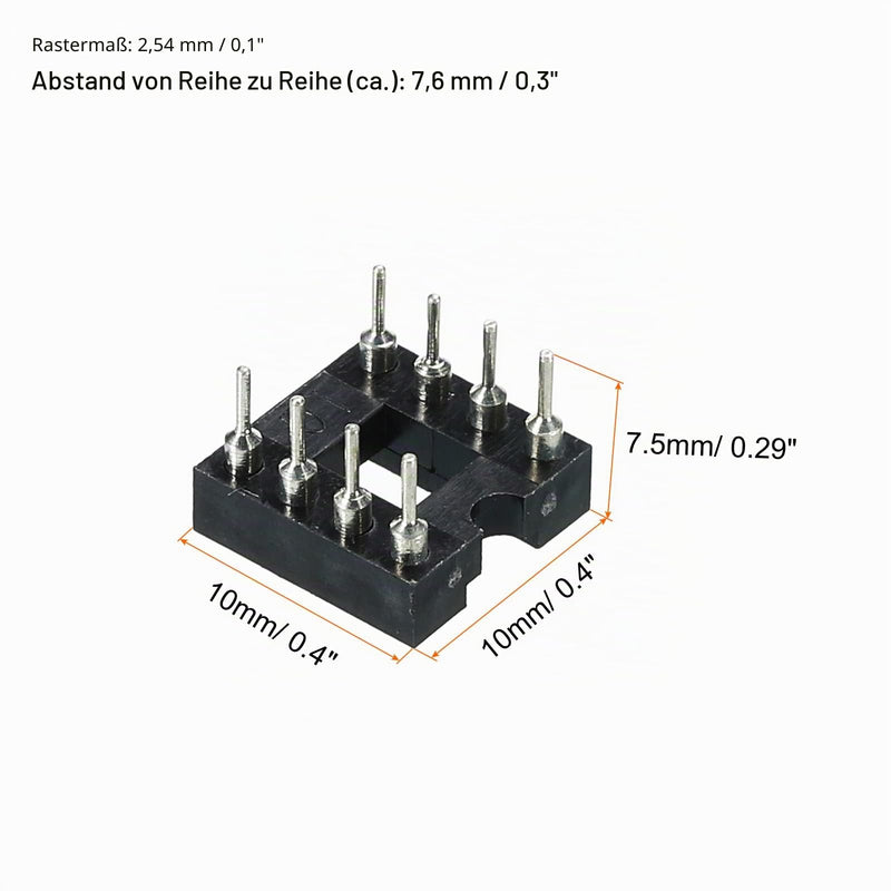 sourcing map DIP IC Chip Socket Adapter Flat Pin 8P 2.54 mm Pitch IC Socket for PCB Board Chip, 6 Pack
