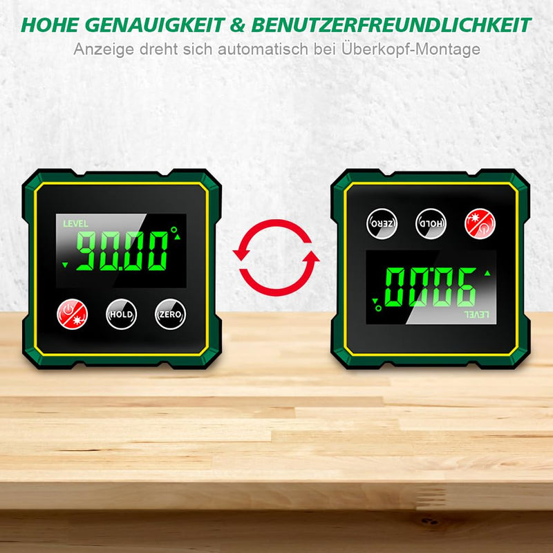 [Australia - AusPower] - SOARFLY Digital Protractor Inclinometer with LCD Display, IP54 Waterproof, 0.1° Accuracy, 4-Sided Magnet, Digital Spirit Level Protractor Digital for Woodworking, Construction DIY 