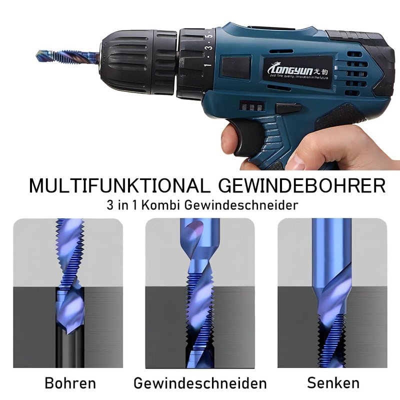 [Australia - AusPower] - Treki 6-Piece Combination Tap Bit Set M3 M4 M5 M6 M8 M10, Manual Tap Set, Spiral Tap with 6.35 mm for Cordless Screwdriver, HSS Hand Tap, Machine Tap Bits Set 