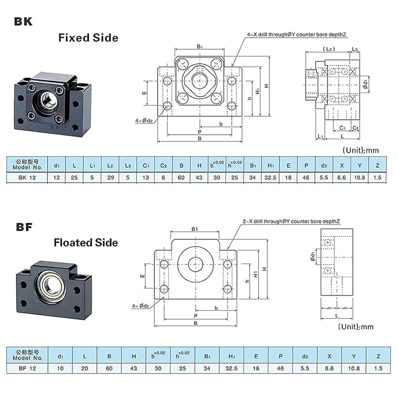 [Australia - AusPower] - YXQ Ball Screw End Supports 1Pcs BK12 + 1Pcs BF12 Standard Bearing End Blocks for SFU1604 SFU1605 SFU1610 16mm Motion BallScrew CNC Machine Parts 