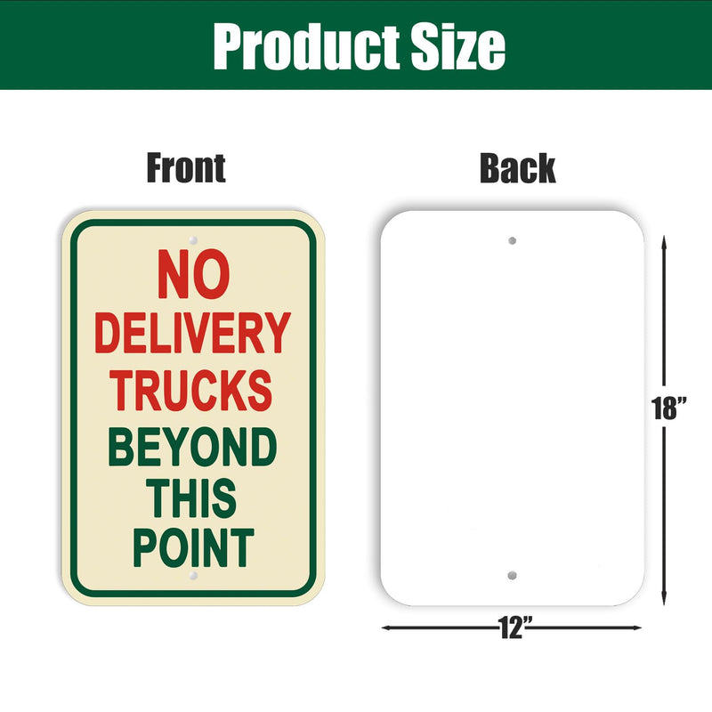 2 Pack No Delivery Trucks Beyond This Point Sign,12×18 Inches No Trucks Warning Road Signs Metal Sturdy Free Rust Aluminum No Deliveries Sign,Weatherproof,Outdoor Use,Easy to Install