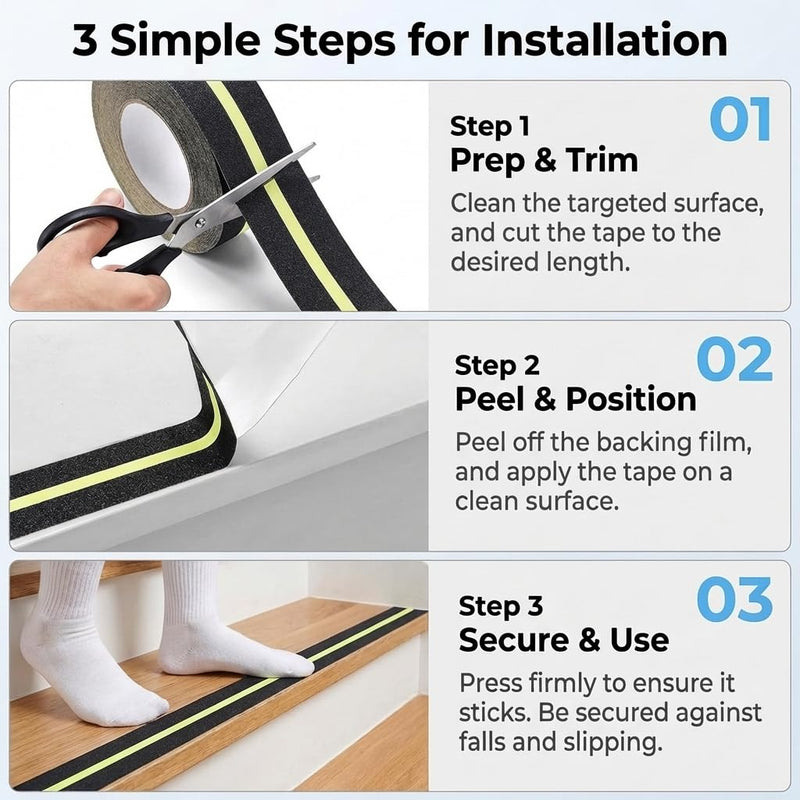 Anti Slip Tape 2" x 33',with Glow-in-the-Dark Strip, Heavy Duty Grip Tape Non Skid Traction Tape for Stairs Outdoor Steps Ramps Decks, Waterproof Tape for Indoor Bathroom Kitchen Garage Safety 2" x 33ft Glow Strip
