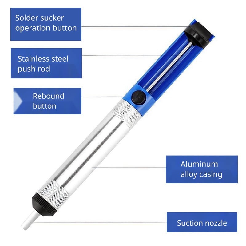 Desoldering Pump with Aluminum Housing 18.3 cm Soldering Suction, Manual De-soldering Heat Resistant Desoldering Pump Tool, Vacuum Soldering Removal Hand Tool (Blue)