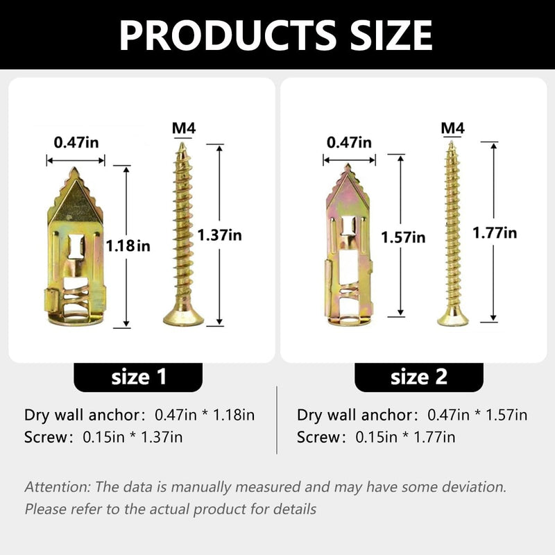 Self Drilling Drywall Anchors and Screws,Dry Wall Anchors Heavy Duty,Drywall Screws and Anchors Repair Tools for Wet and Drywall Fixing Picture,Furniture,Flags,Outdoor Decor (100, 1.57in) 100