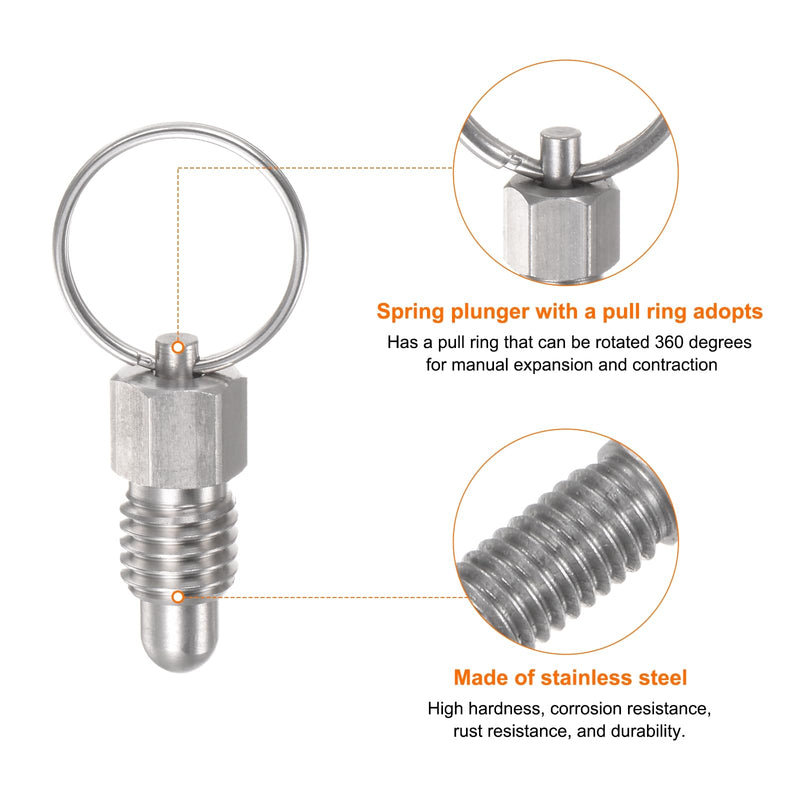 [Australia - AusPower] - Spring Plunger with Pull Ring M12x1.75 Thread Size 0.51" Thread Length Pin Dia.8mm Round Head Stainless Steel Non-Locking Retractable Index Plunger for Industrial Equipment 