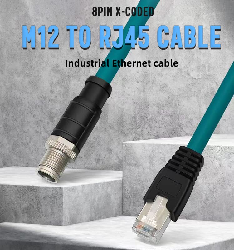 M12 4 Pin D-Code to RJ45 Cognex Industrial Camera Network Cord CAT5e Shielded Cables (Blue, 2M) Blue