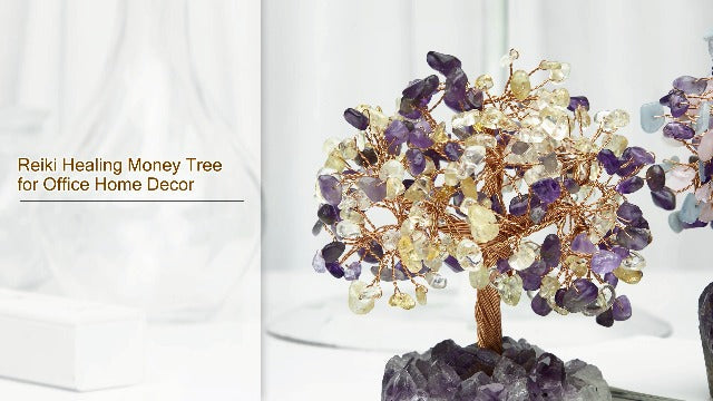 SUNYIK Natural Amethyst Aquamarine Crystal Tree with Amethyst Cluster Base 1#-4.5-6" Purple/Blue