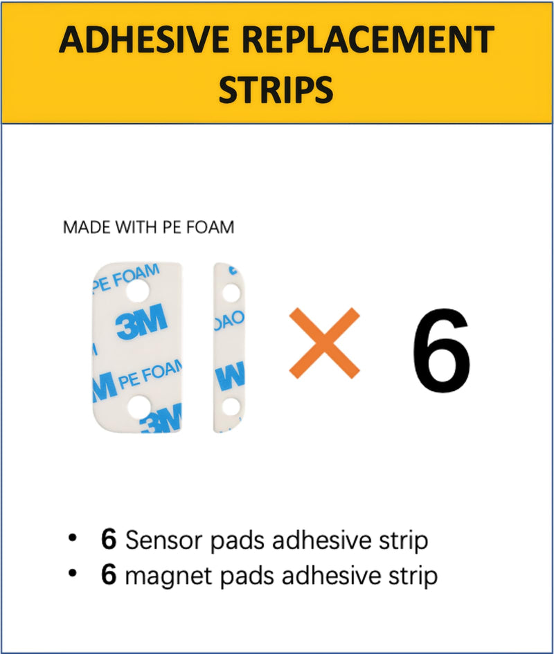 [Australia - AusPower] - Adhesive Replacement Strips for Ring Contact Sensor 2nd Gen - Pre-Cut Double-Sided Tape 6-Pack (6 Sensor & 6 Magnet Pads), No Cutting Needed, Secure Mounting for Door/Window Alarm Systems (6-Pack) 