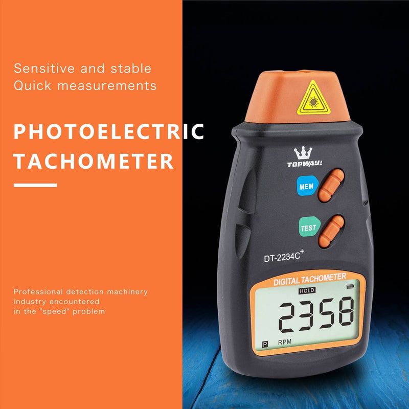[Australia - AusPower] - TOPWAY Digital Tachometer, Handheld Non-Contact Digital Photo Tachometer RPM Tester, LCD Display, Measuring Range 2.5RPM - 99,999RPM, for Motors, Wheels, Fans, with Carrying Bag 312752 