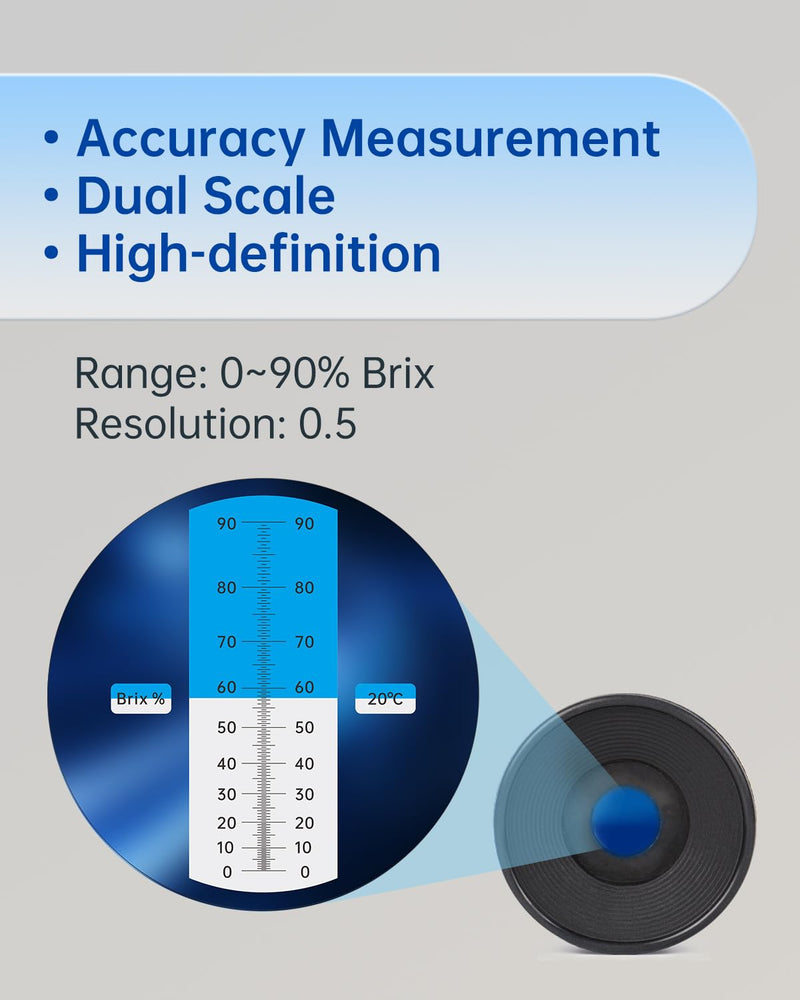 LOHAND Honey Refractometer for Honey Moisture, Scale Range: 0-90% Brix Refractometer, Precision Measuring Sugar Content for Maple Syrup/Wine/Fruit/Drink, Automatic Temperature Compensation 0-90%Brix