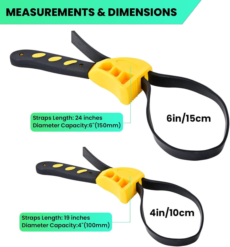 [Australia - AusPower] - Toolwiz Rubber Strap Wrench Upgrade-2pcs Set 24 IN and 19.7 IN Length Adjustable Oil Filter Strap Wrench, Reinforced Rubber Pipe Wrench, Jar Opener for Mechanics Plumbers DIY Yellow 