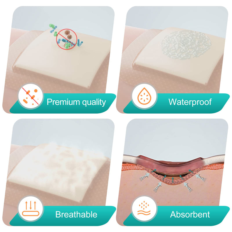[Australia - AusPower] - Dimora Silicone Foam Dressing with Border 20 Pack Adhesive 4"x4" Waterproof Wound Dressing Bandage for Wound Care 4"x 4" 