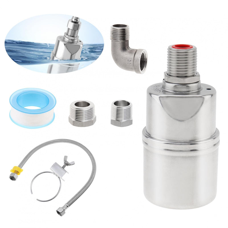 1/2 inch Float Valve, PNXKTXO Water Level Control Float Valve 1/2" to 3/4'' and 1/2'' to 1'' 304 Stainless Steel Fully Automatic Water Level Control Shut Off Valves Hose Connector Style 3