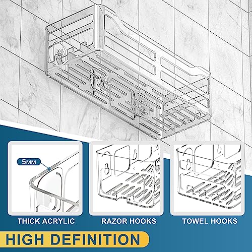 JiePai Acrylic Shower Caddy,Wall Mounted Bath Organizer with Hooks 2 Pack