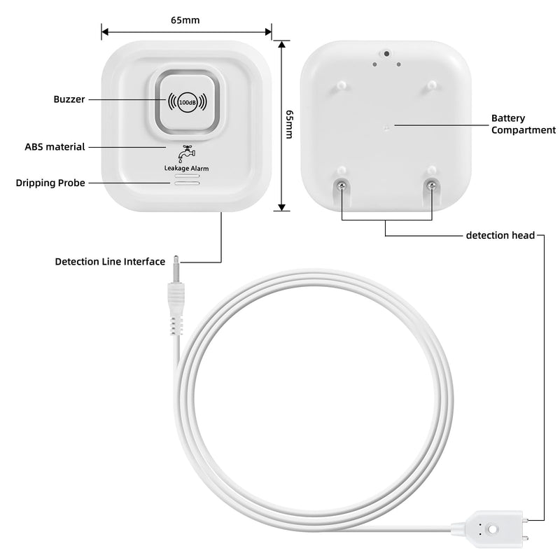 100dB Water Sensor Alarm Water Leak Detector, with Detection Lines, Wireless Tank Level Monitor for Basement,Kitchen,Bathroom (5packs)