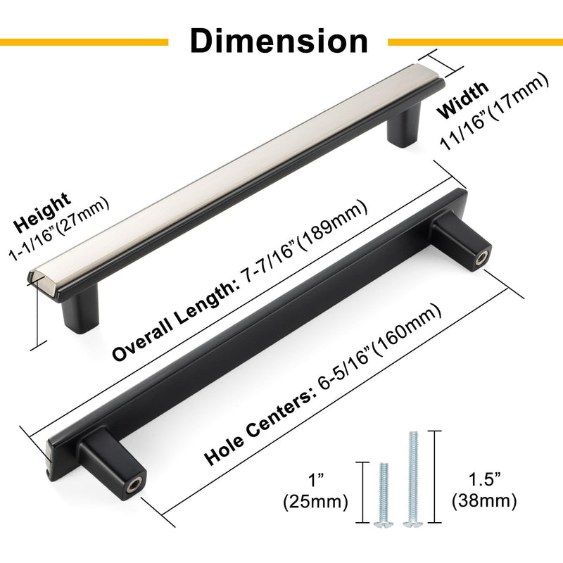 Nickel and Gold Cabinet Pulls Brushed Nickel and Gold Kitchen Cabinet Handles, 5 Pack 6-1/4 Inch, 2281 Two Tone Hardware for Cabinets Drawers Bedroom Dresser Cupboard Bathroom Vanity 6-1/4 In Hole Distance Brushed Nickel & Gold