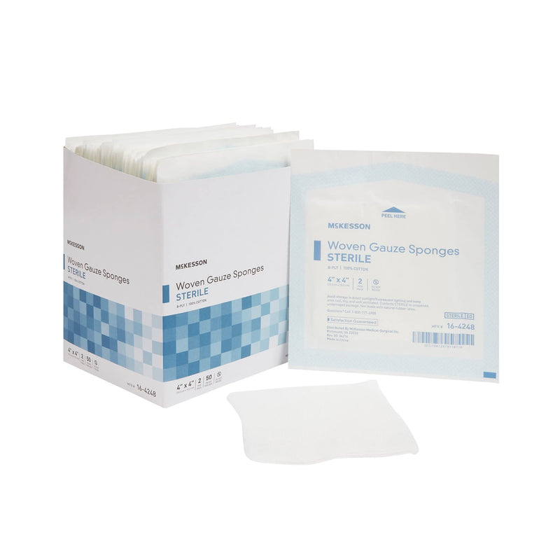[Australia - AusPower] - McKesson Woven Gauze Sponges, Sterile, 8-Ply, 100% Cotton, 4 in x 4 in, 2 per Pack, 50 Packs, 100 Total 