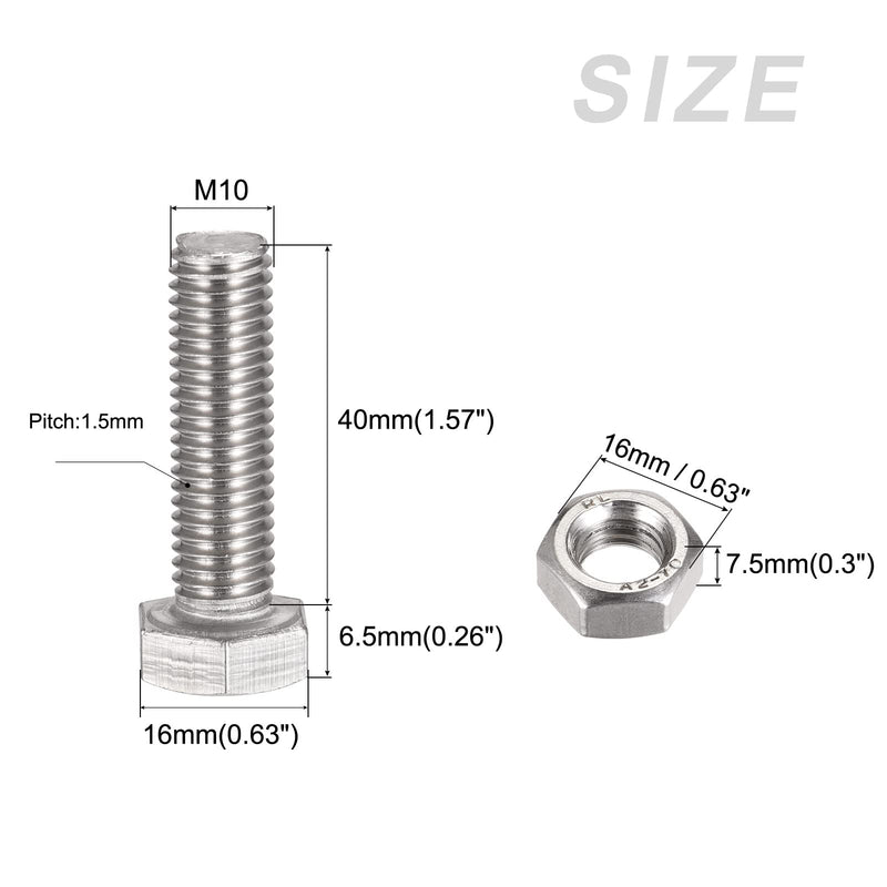 [Australia - AusPower] - METALLIXITY Hex Head Screws Bolts, Nuts, Flat & Lock Washers Kits (M10x40mm) 8Sets, 304 Stainless Steel Assortment Kit - for Home Appliance M10x40mm 