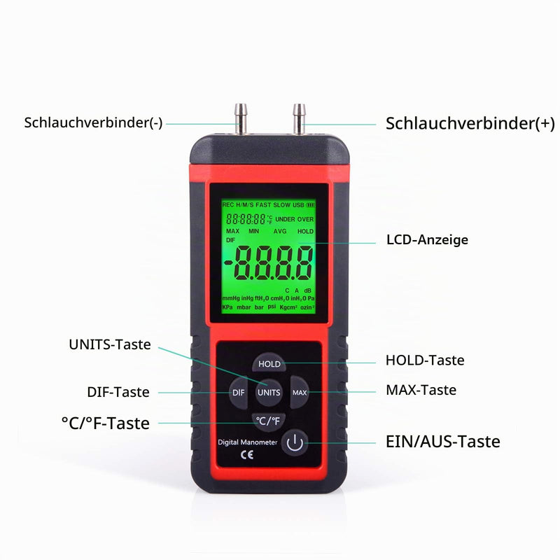Ehdis Digital Pressure Gauge Air Pressure Gauge with 32-Bit MCU 24-BitADC with High Accuracy 12 Units Save or Hold