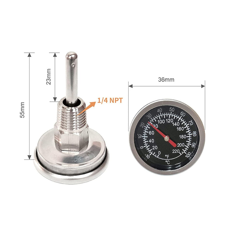 [Australia - AusPower] - Silver Temperature Probe Meter Gauge, Dial Thermometer NPT, Stainless 1/4 NPT Thermometer for Boiler Tea Pot Kettle -10-100℃/0-220ºF Thread Joint, Dial Thermometers 