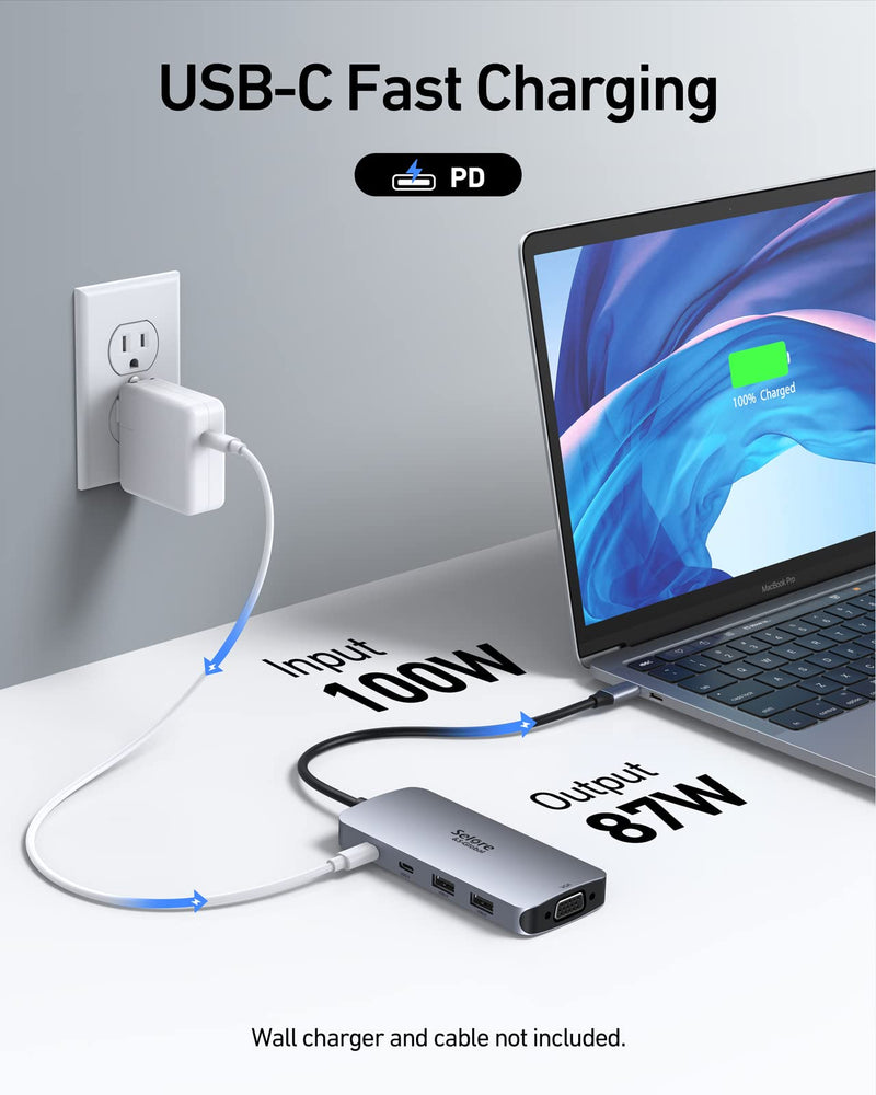 [Australia - AusPower] - USB C Docking Station Dual HDMI Monitor Adapter, Selore USB C Hub 3 Monitors Adapter with Dual HDMI, Displayport, VGA, 100W PD Charging, 2USB A 2.0,USB C 2.0 Ports Adapter for Dell XPS,HP, Lenovo,etc Gray+PD 