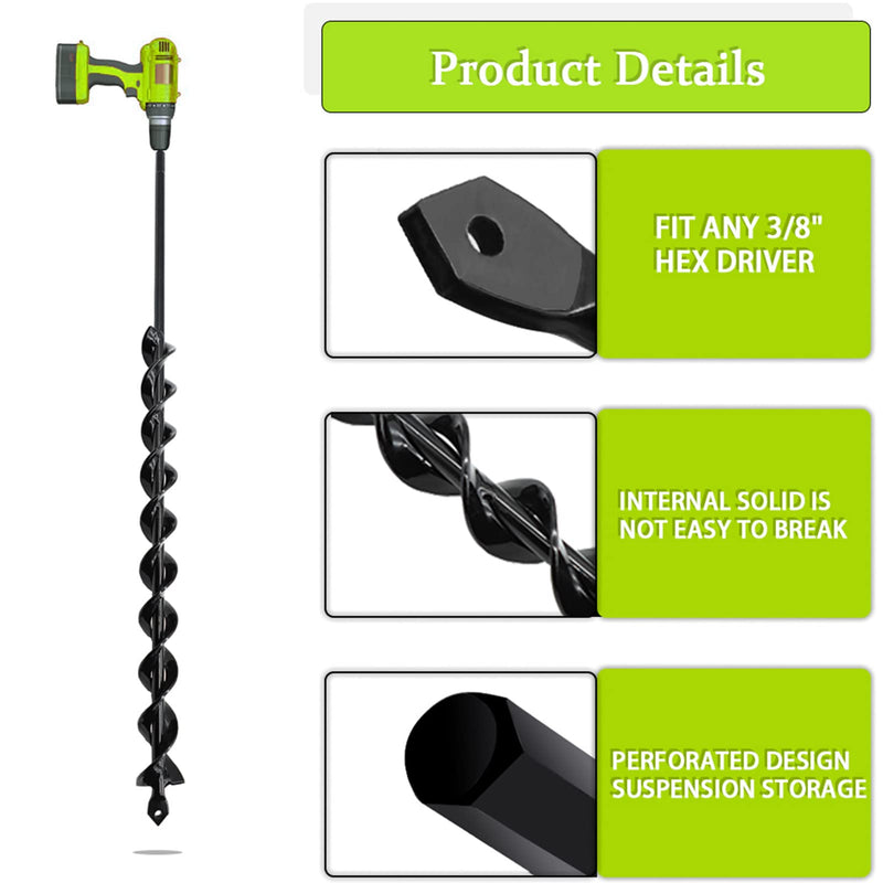 TCBWFY 24 Inch Auger Drill Bit for Planting - 1.2"x24" Long Handle Easy Planter Garden Auger - Bulb & Bedding Plant Augers - Post Hole Digger for 3/8”Hex Drive Drill 1.2"x24"