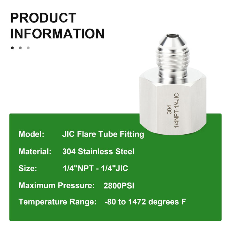 [Australia - AusPower] - TAISHER 5PCS Forging of 304 Stainless Steel JIC Flare Tube Fittings, 1/4" JIC Male x 1/4" NPT Female, Half Union 1/4" JIC x 1/4" FNPT 5 