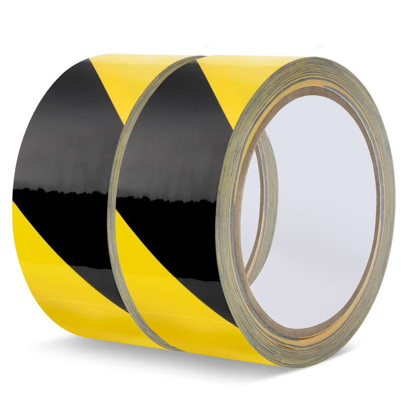 Hazard Warning Tape, Black & Yellow Safety Caution Tape - Strong Adhesive, No Residue, Flexible Hazard Tape for Securing Rugs, Carpets & Marking Hazards, 2 in x 110 FT,2 Rolls, Total 220 FT