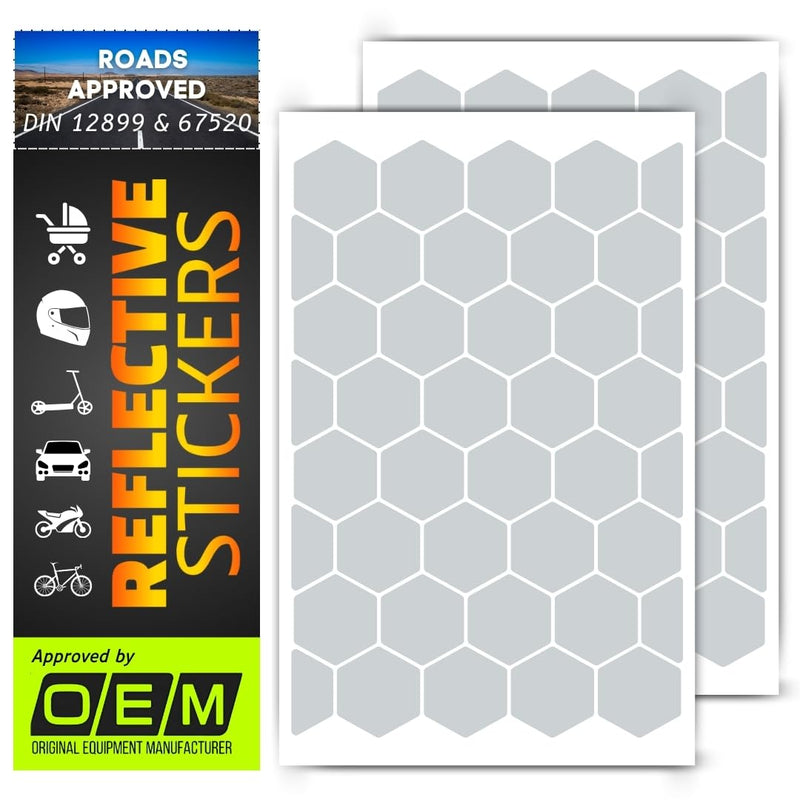 DIN 67520 Hexagon reflectors Reflective Tape Stickers Trailers Cars Motorcycle Fire Helmet Rims Bicycle Decals Vehicles Mailbox Numbers Made with ORA FOL 5600 Material (White, 80Pcs) White