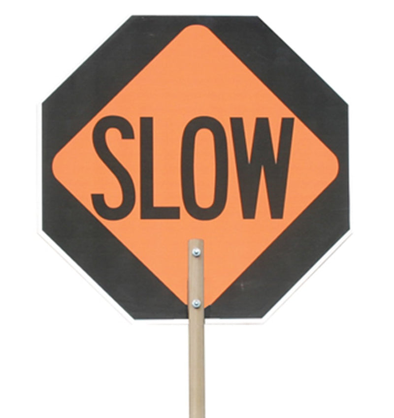 Accuform Signs FSP181 Non-Reflective, Lightweight Hardboard 18" Paddle Sign, Legend "Stop/Slow", with 10" Wood Handle