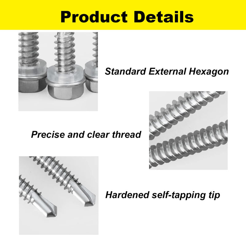 [Australia - AusPower] - #8×1" Hex Washer Head Self-Drilling Screws, 410 Stainless Steel Self-Tapping Sheet Metal Tek Screws with Waterproof Washers and Phillips Screwdriver. (100 pcs) #8x1''-100 Pcs 