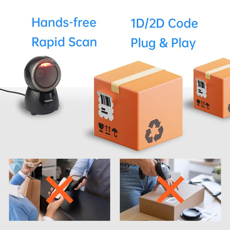 [Australia - AusPower] - YANZEO YS860 Barcode Scanner 2D/1D Desktop Barcode Reader Hands-Free QR Bar Code Scanner Plug and Play Fast & Accurate Scanning for Store, Office, Warehouse Black 