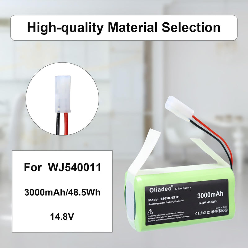 Replacement Battery for Bobsweep Bob Sweep Bob Standard - Bob Pethair Junior Model WJ540011 WPP56002 WP460011RO Robotic Robot Vacuum Cleaner 14.8v Li-ion 3000mAh (2-Wire Connector)