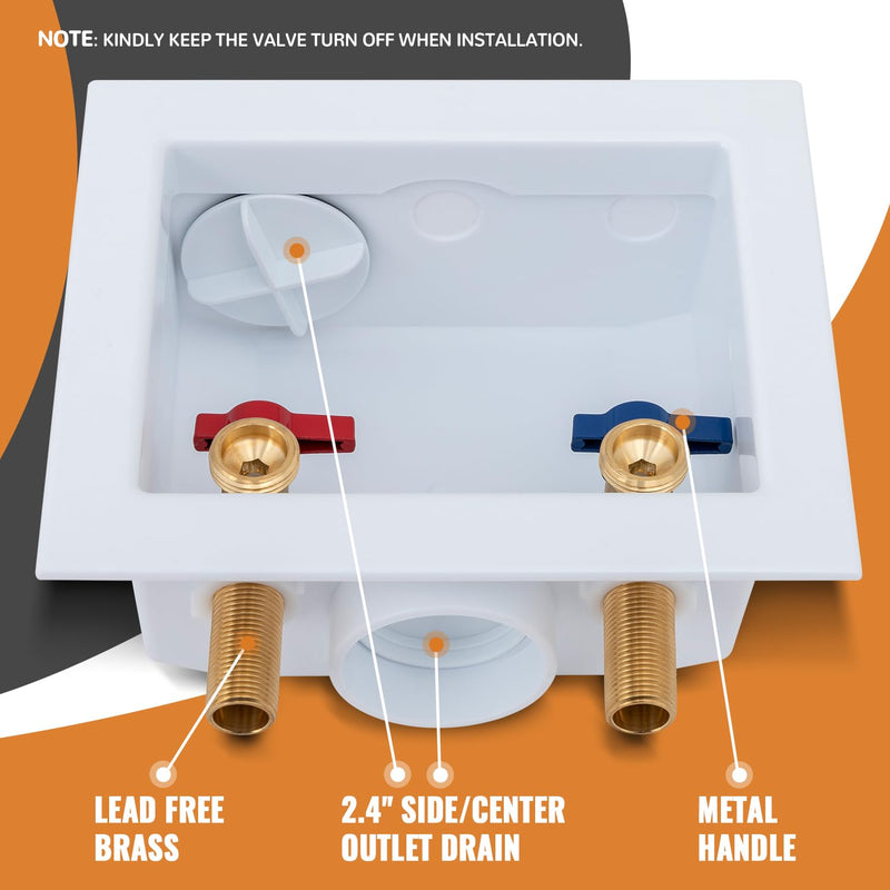 SUNGATOR Mip Washer Valve Box, 1/2 Inch Mip (Sweat) Inlet x 3/4 Inch MHT Outlet, Sweat Washing Machine Box with Brass Valves Installed