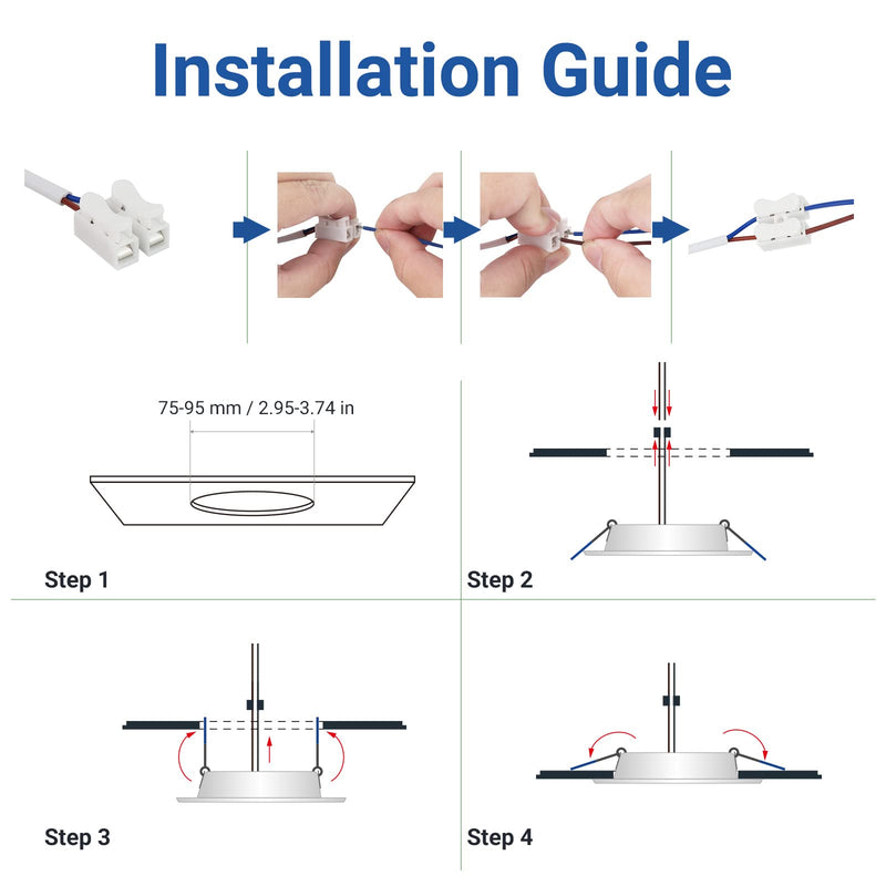 [Australia - AusPower] - Qingmiao LED Recessed Spotlights, 230 V, Flat, 7 W, 600 lm LED Spotlights, IP44 Recessed Lights for the Bathroom, Neutral White, 4500 K, Diameter 75-95 mm Hole Diameter, Recessed Lights for Living Neutral White 4500 K. 