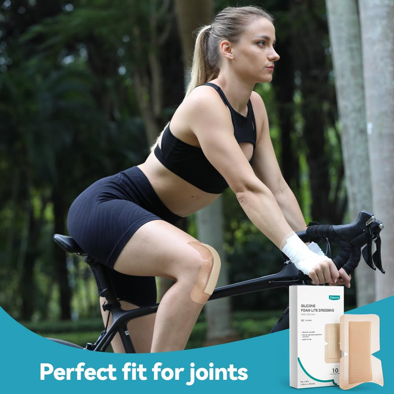 [Australia - AusPower] - Dimora Silicone Foam Dressing with Border Joint Application - Adhesive 4"x8" Wound Dressing Bandage for Post Elbow Shoulder Knee Surgery Care 10 Pack 4 x 8inch(10 PCS) 