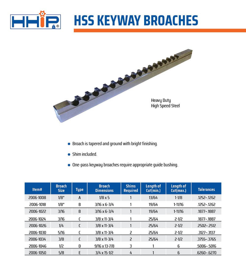 [Australia - AusPower] - HHIP 2006-1034 3/8 Inch C HSS Keyway Broach with 2 Shims 3/8" Broach, Type C 