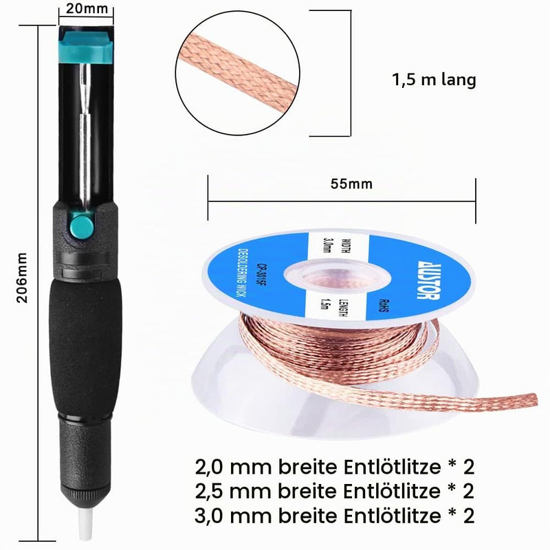 SIQUK 7 Pieces Desoldering Pump and Solder Wick Kit with 1 Piece Desoldering Pump and 6 Pieces Solder Wick for Removing Solder Wicks