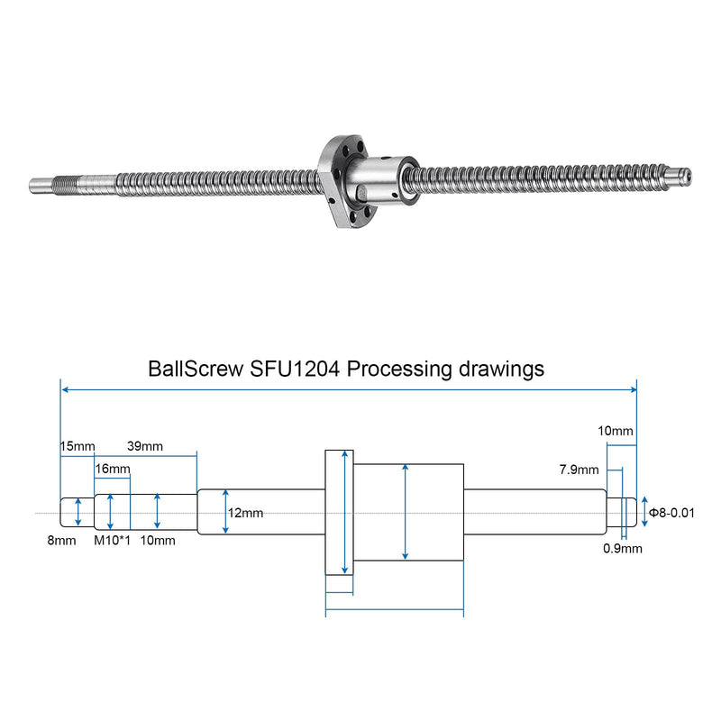 [Australia - AusPower] - uxcell BallScrew SFU1204 (Dia 12mm, Lead 4mm, Length 350mm) with Ball Screw Nut Anti Backlash Ball Screw Kit Standard End Machining for BK/BF12 CNC Machine Parts 