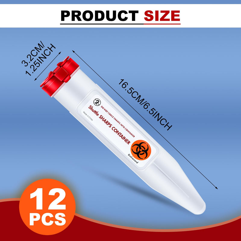 [Australia - AusPower] - Fabbay 12 Pcs Travel Sharps Container Disposal Transportable Sharps with Locking Mechanism Needle Disposal Containers Small Sharps Container Single Use Transportable Container, 6.5 x 1.38 Inches 