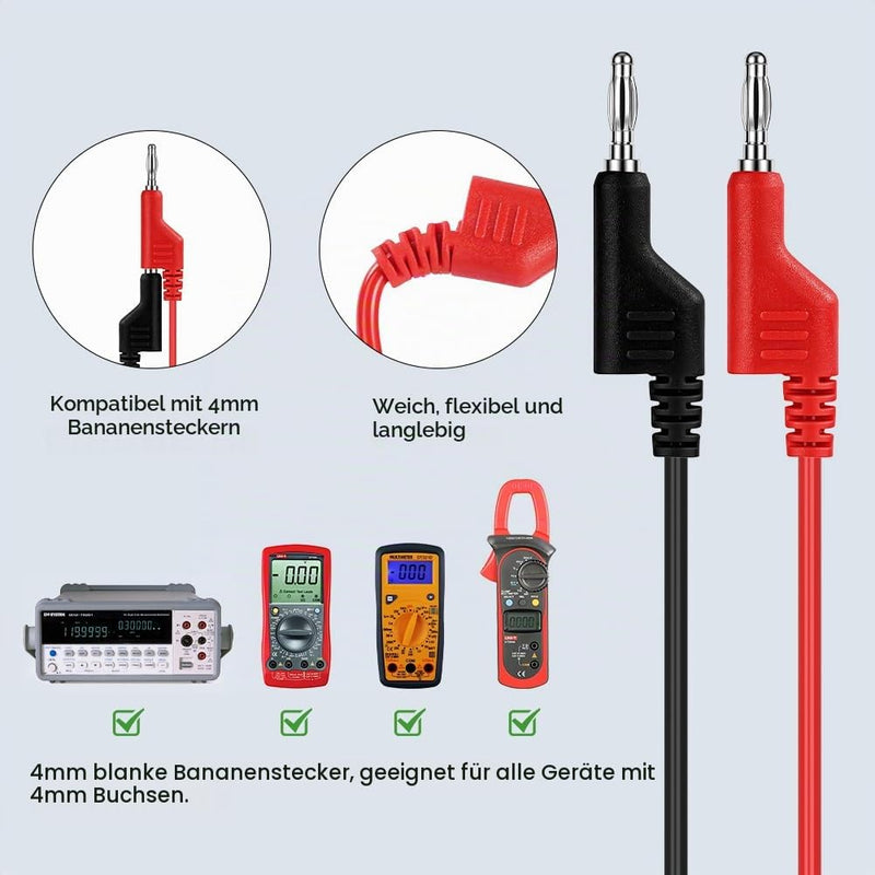 AXFEE Set of 6 Test Leads with Crocodile Clips Cable, Multimeter Cable Set with 2 Banana Clamp Cables, 2 Pieces 4 mm Banana Plugs to Crocodile Clips Test Cable and 2 Pieces Test Probes | Messleitungen Set mit 2 BananenklemmeKabel, 2 Stück 4mm Bananenst...
