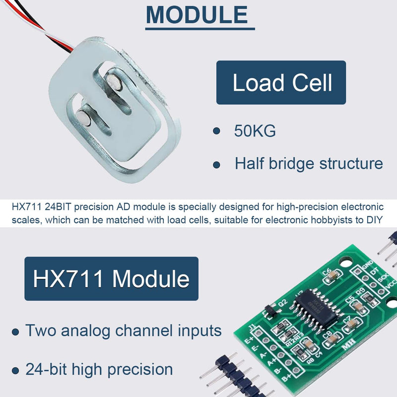 [Australia - AusPower] - DAOKAI Half-bridge Load Cell, 50 kg Half Bridge Strain Gauge Weight Sensor + 4 Pieces HX711 Precision AD Converter Breakout Module for Arduino Set of 2 50 kg load cell 