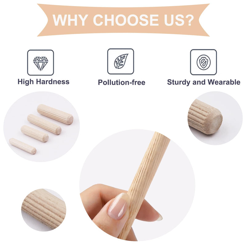 [Australia - AusPower] - smseace 230Pcs Wooden Dowel Pins 1/4" 5/16" 3/8", Fluted Wood Dowels Rods for Crafts, Furniture, DIY Manual 