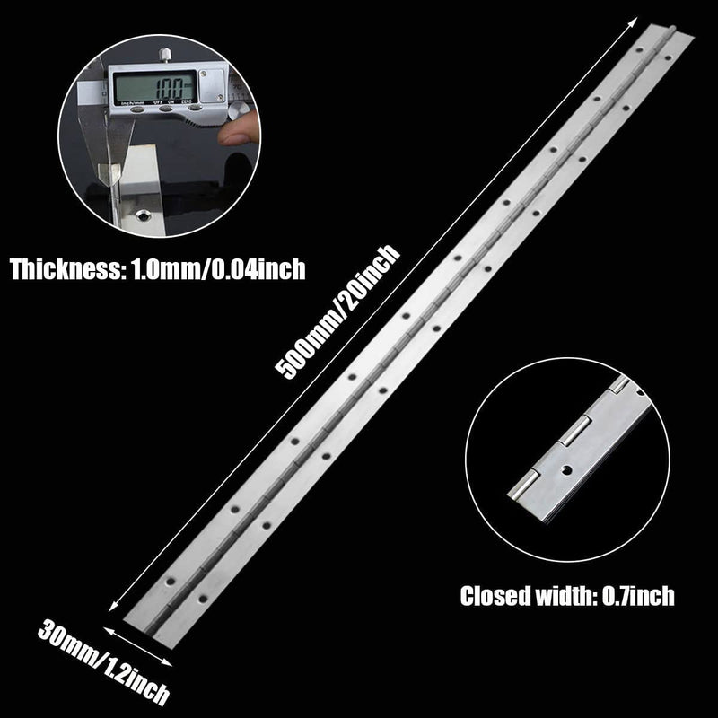 [Australia - AusPower] - 20Inch Continuous & Piano Hinges, 2PCS Heavy Duty Stainless Steel Piano Hinge, Smooth Polished Folding Continuous Hinge, 0.04inch Leaf Thickness, 1.2inch Open Width 