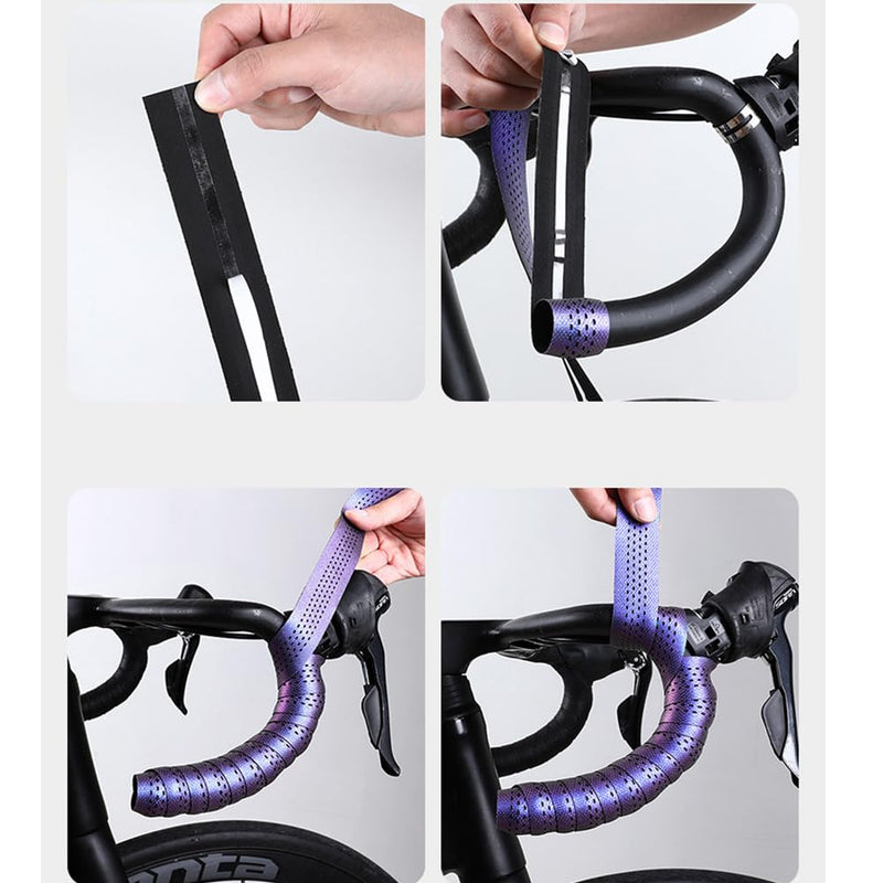 Gradient Purple Road Bike Bend Handle Strap Bicycle Handlebar Tape Breathable Anti Slip Waterproof EVA Shock Absorber Bike Tape Perforated Handle Strap for Riding Equipment
