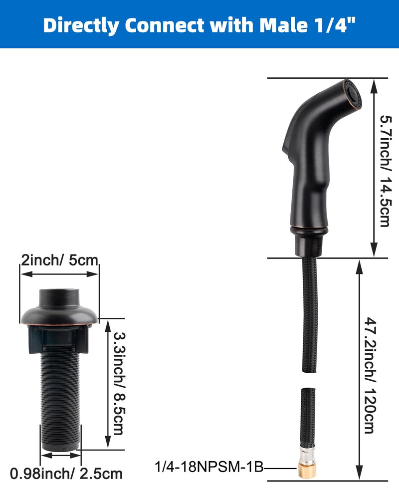 Universal Kitchen Sink Sprayer Head/Braided Hose/Holder, Oil Rubbed Bronze | Faucet Attachment Compatible with Moen Faucet Spray Replacement, Kitchen Sink Side Sprayers Sprayer Head/Hose/Holder Set