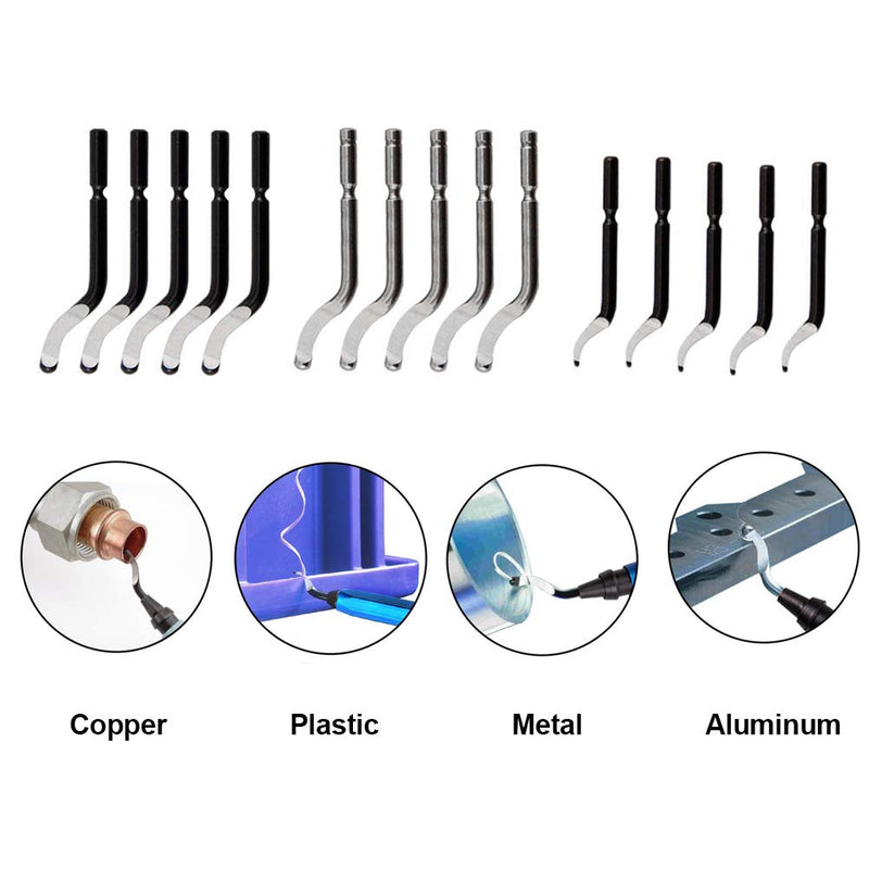 [Australia - AusPower] - Metal Deburring Tool Kit Deburring Cutters Set, Anti-Slip Handle with 15 High-Speed Steel Rotary Deburr Blades Set, Great Burr Remover Hand Tool for Wood, Plastic, Aluminum, Copper and Steel Blue 