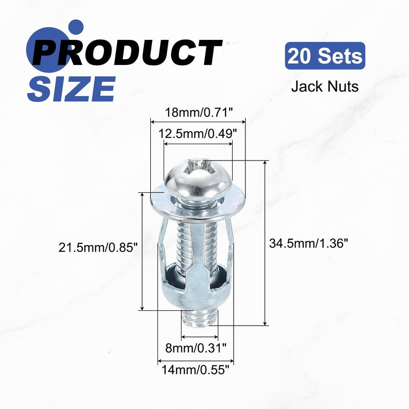 [Australia - AusPower] - uxcell 20 Set M8x34.5mm Jack Nuts, Carbon Steel Zinc Finish Expansion Screw Petal Nut, Multi-Grip Insert Rivet Nut Fasteners for Hollow Wall Iron Skin Line Use in Thin Soft Wall, Silver 