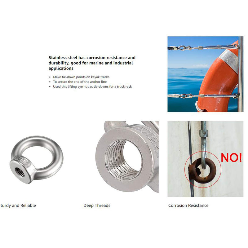 [Australia - AusPower] - Lifting Eye Nut M8-1.25mm Pitch Female Thread 304 Stainless Steel Round Shape for Rope Fitting Pack of 5 M8,5-Pack 