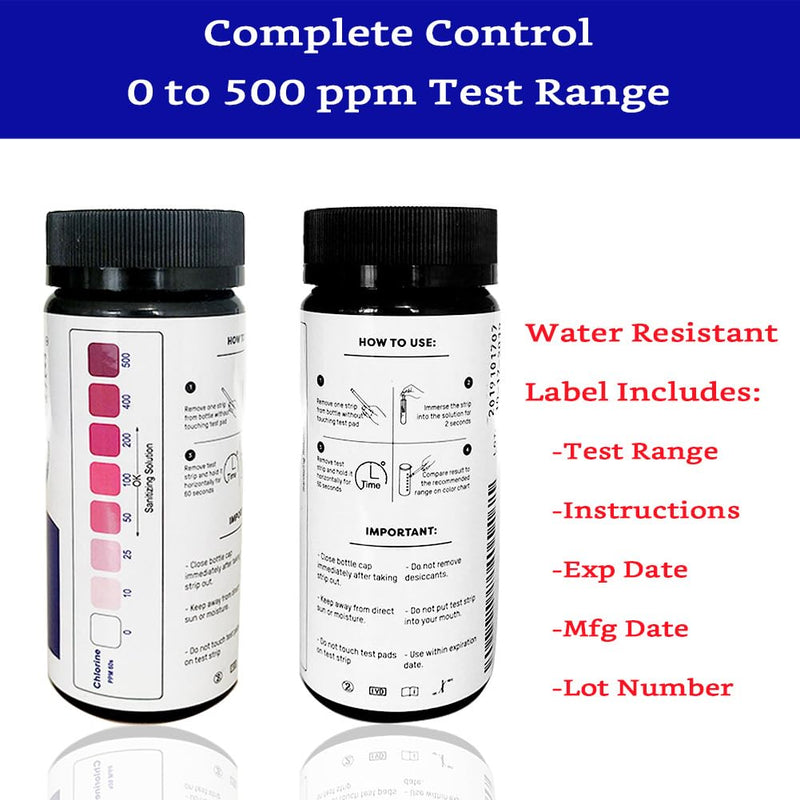 [Australia - AusPower] - 350 Chlorine Test Strips for Food Service 0-500 ppm (Value Pack) - Bleach Sanitizer Test Strips Food Service - Sanitizer Testing Strip - Chlorine Tester - Restaurant Supplies 350 Strips 